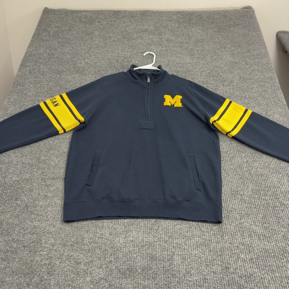 Michigan Champion Quarter Zip Pullover Mens L Navy Blue Mock Neck Gameday Style